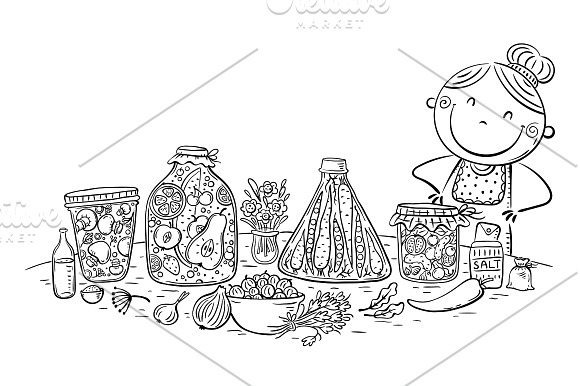 Proud woman with homemade preserved in Illustrations - product preview 1