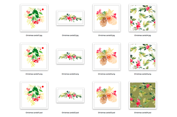Set of watercolor Christmas cards in Postcard Templates - product preview 4