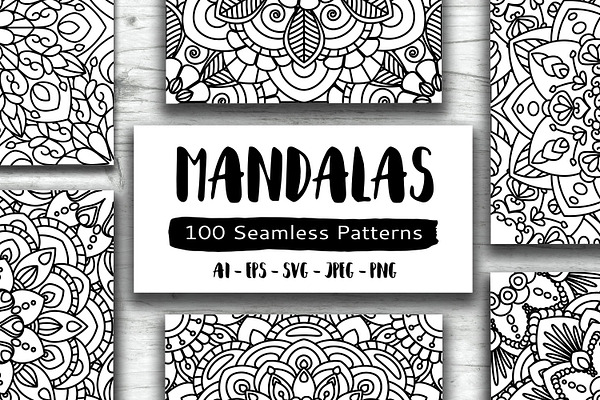 100 Mandalas Seamless Patterns