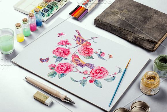 Watercolor Camellia Flower Clipart in Illustrations - product preview 7