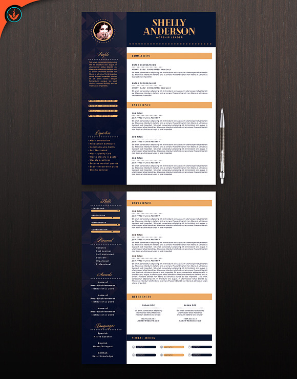 Art Deco 2 Page Resume Template in Resume Templates - product preview 5
