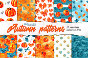 Watercolor autumn seamless patterns