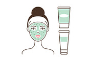 Girl`s Face with Green Mask Vector