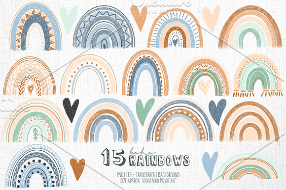 Boho rainbow clipart in Illustrations - product preview 1