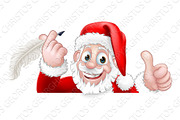 Santa Claus Peeking Quill Pen Scroll