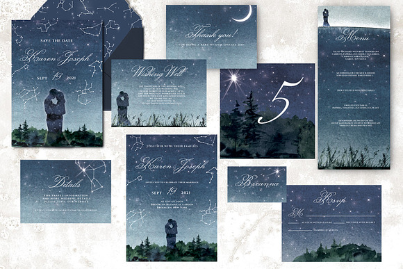 Night Sky Wedding Invitation Suite in Wedding Templates - product preview 2