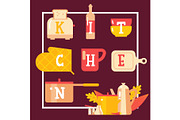 Kitchen typographic poster, cookware