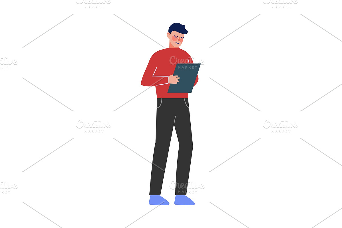 Young Man Standing and Holding in Illustrations - product preview 8