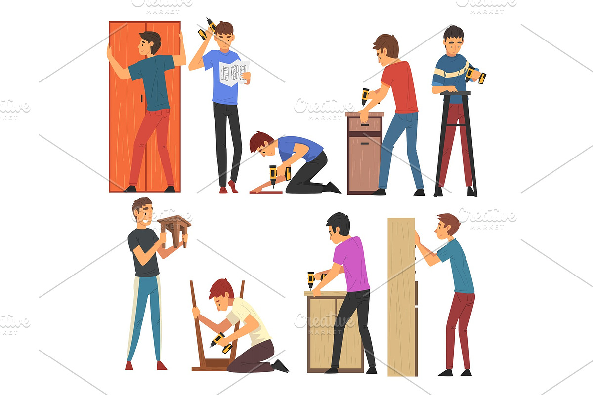 Men Assembling and Installing New in Illustrations - product preview 8