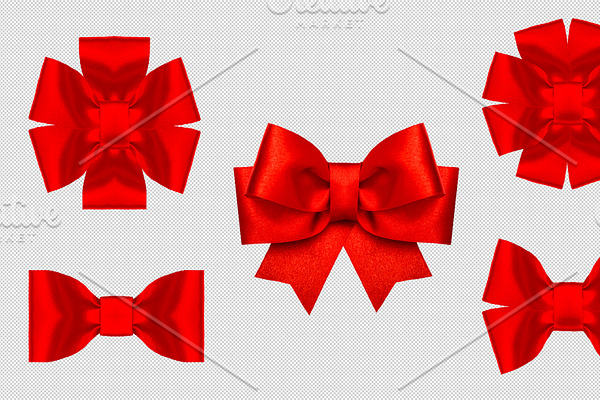 Red silk ribbon bow decoration PNG