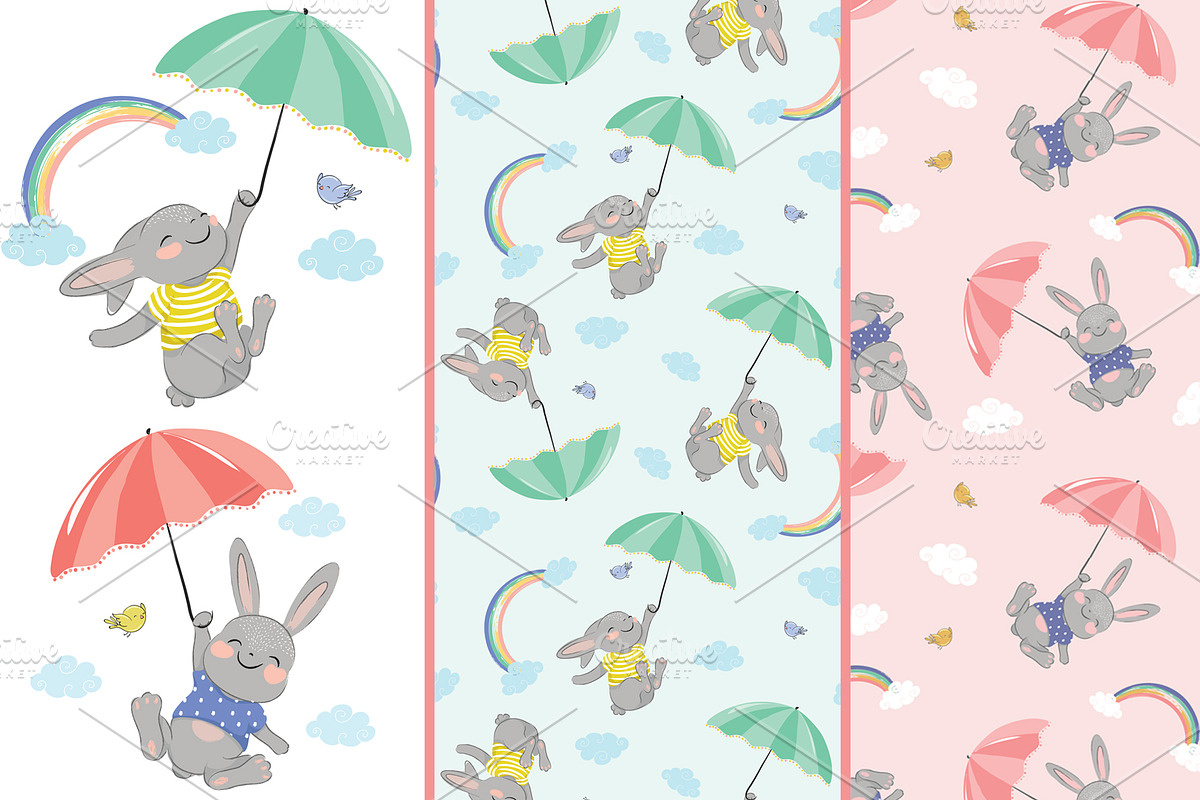 Vector Bunny.Cute rabbit pattern in Illustrations - product preview 8
