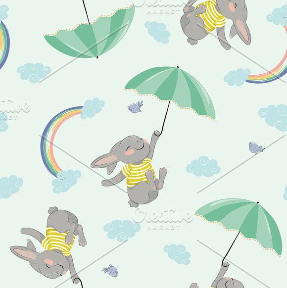 Vector Bunny.Cute rabbit pattern in Illustrations - product preview 3