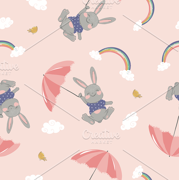 Vector Bunny.Cute rabbit pattern in Illustrations - product preview 4