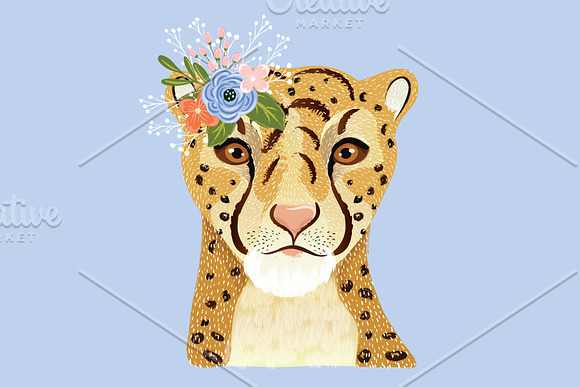 Cute girl and leopard vector pattern in Illustrations - product preview 2