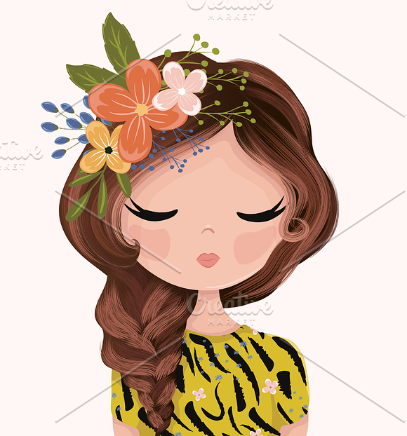 Cute girl and leopard vector pattern in Illustrations - product preview 4