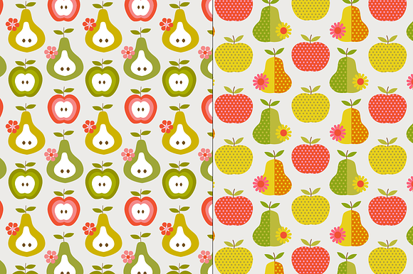 Seamless Retro Fruit Flower Patterns in Patterns - product preview 4