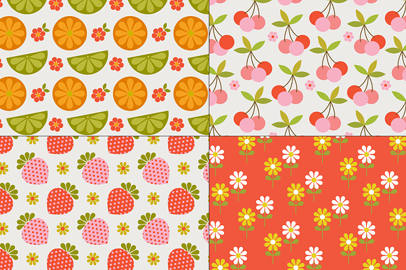 Seamless Retro Fruit Flower Patterns in Patterns - product preview 5