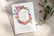 Gold & Floral Wreath Wedding Invite