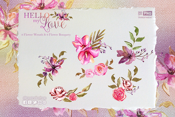 Hello My Love Flower Wreaths in Illustrations - product preview 3