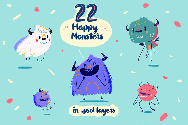 :::Hand-drawn happy web monsters:::