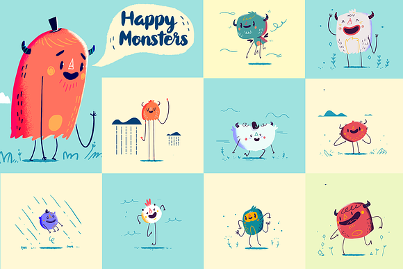 :::Hand-drawn happy web monsters::: in Illustrations - product preview 1