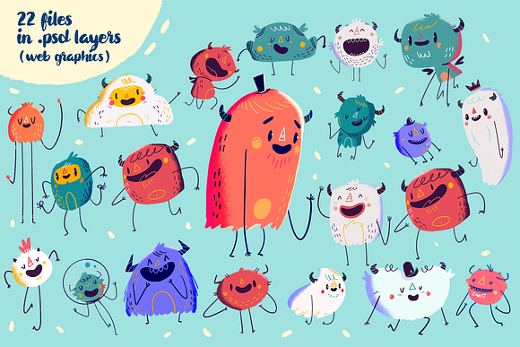 :::Hand-drawn happy web monsters::: in Illustrations - product preview 3