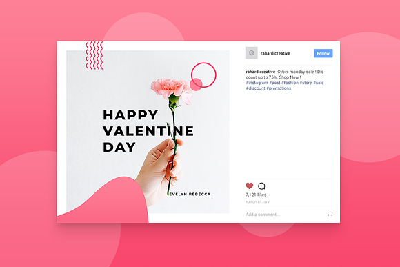 Happy Valentines Day Instagram Post in Instagram Templates - product preview 3