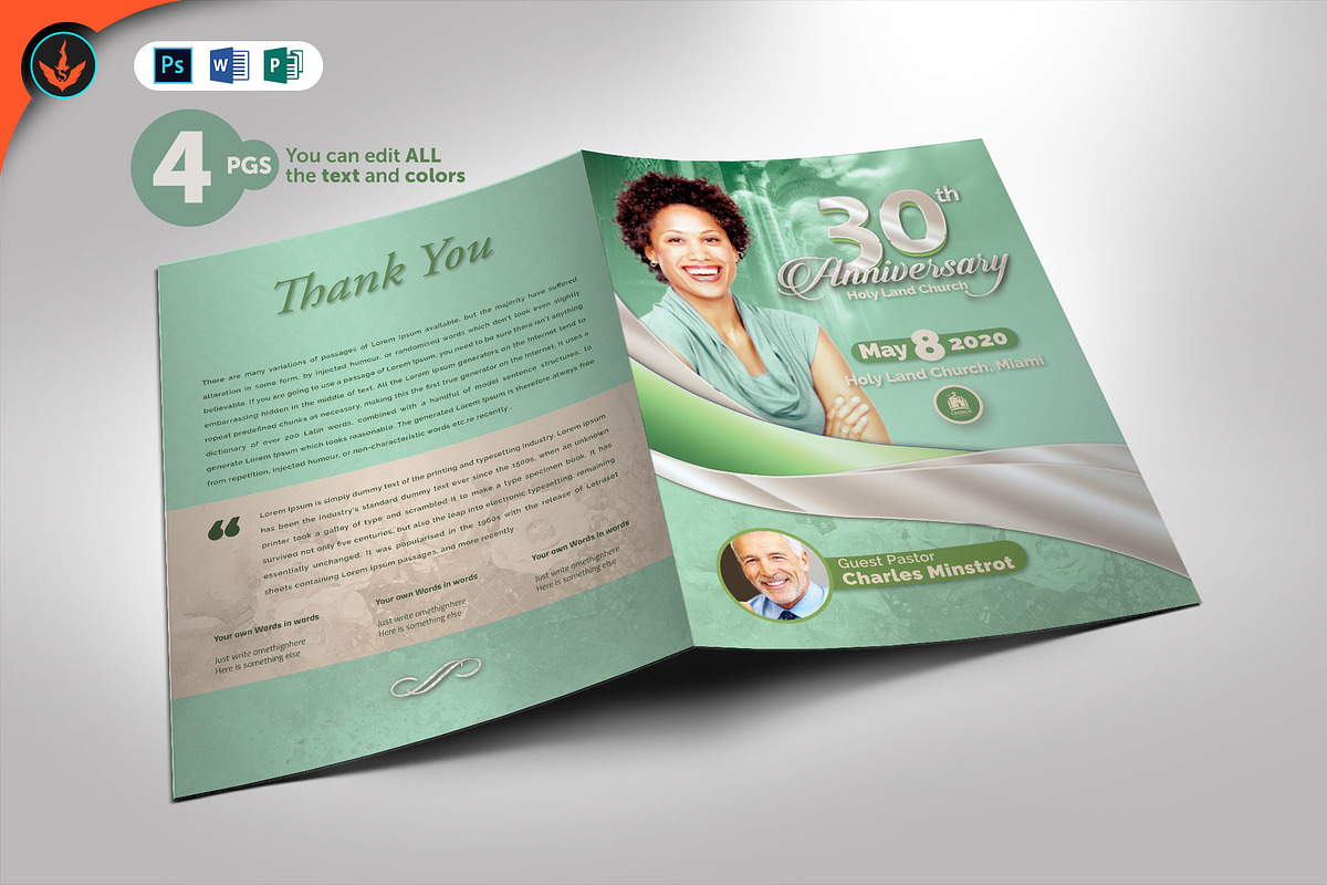 Mint Green Church Anniversary in Brochure Templates - product preview 8