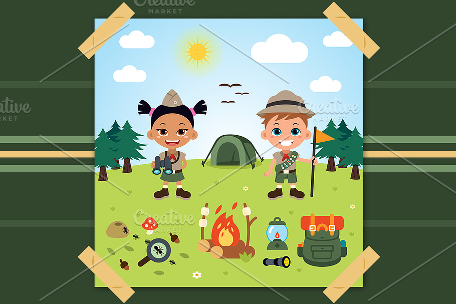 Boy Scout Children Vector Clipart in Illustrations - product preview 8