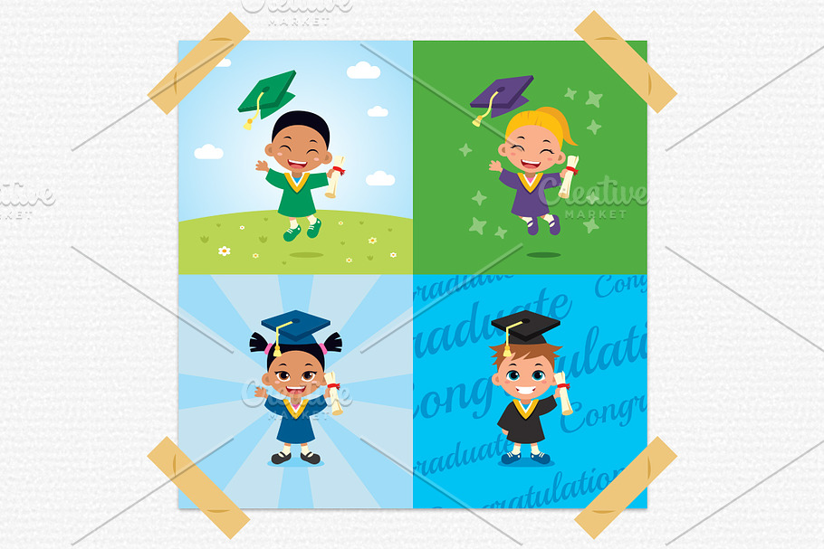 Graduated Childrens Vector Clipart
