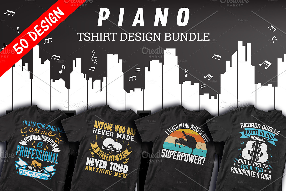 PianoTshirt Design Bundle in Illustrations - product preview 8