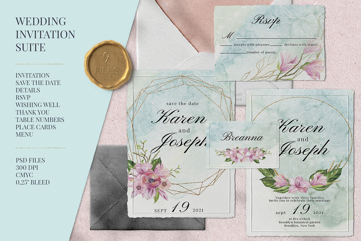 Magnolia Wedding Invitation Suite in Card Templates - product preview 8