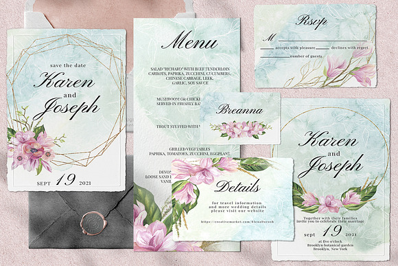 Magnolia Wedding Invitation Suite in Card Templates - product preview 2