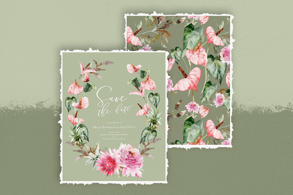 Floral card and seamless pattern in Card Templates - product preview 8