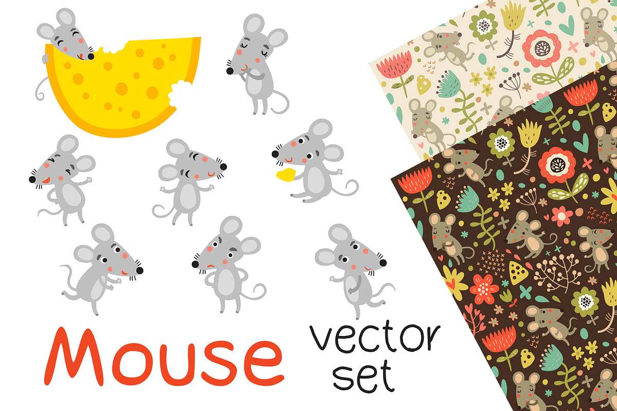 FUNNY MOUSE vector set in Illustrations - product preview 8