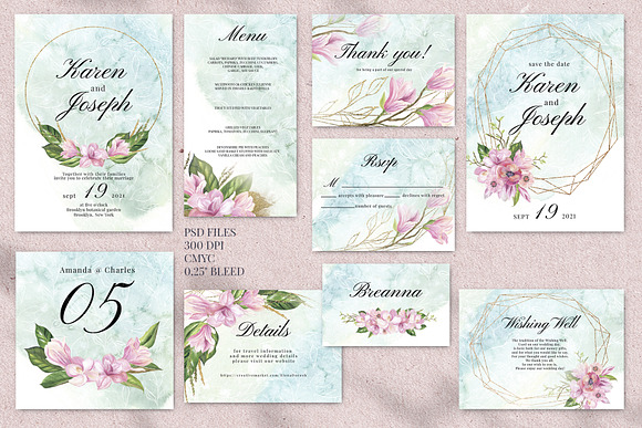 Magnolia Wedding Invitation Suite in Card Templates - product preview 3