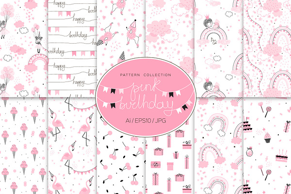 Pink Birthday girl pattern set