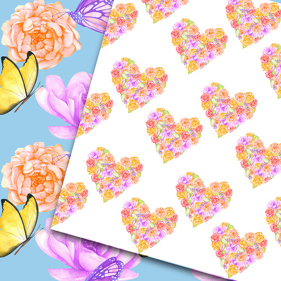 Watercolor floral seamless patterns in Patterns - product preview 2