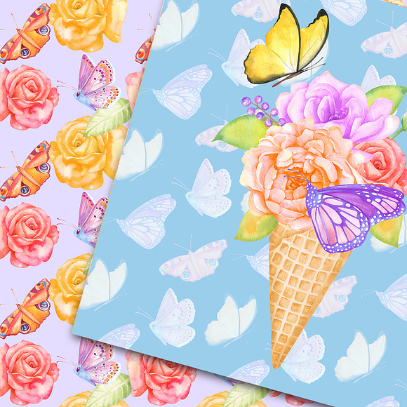 Watercolor floral seamless patterns in Patterns - product preview 3