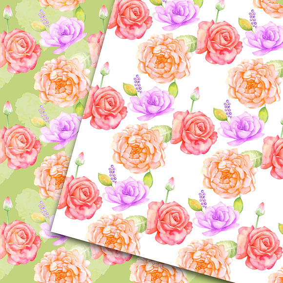 Watercolor floral seamless patterns in Patterns - product preview 5