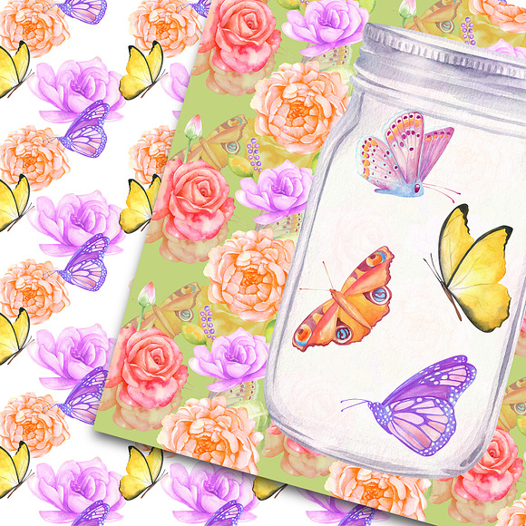 Watercolor floral seamless patterns in Patterns - product preview 6