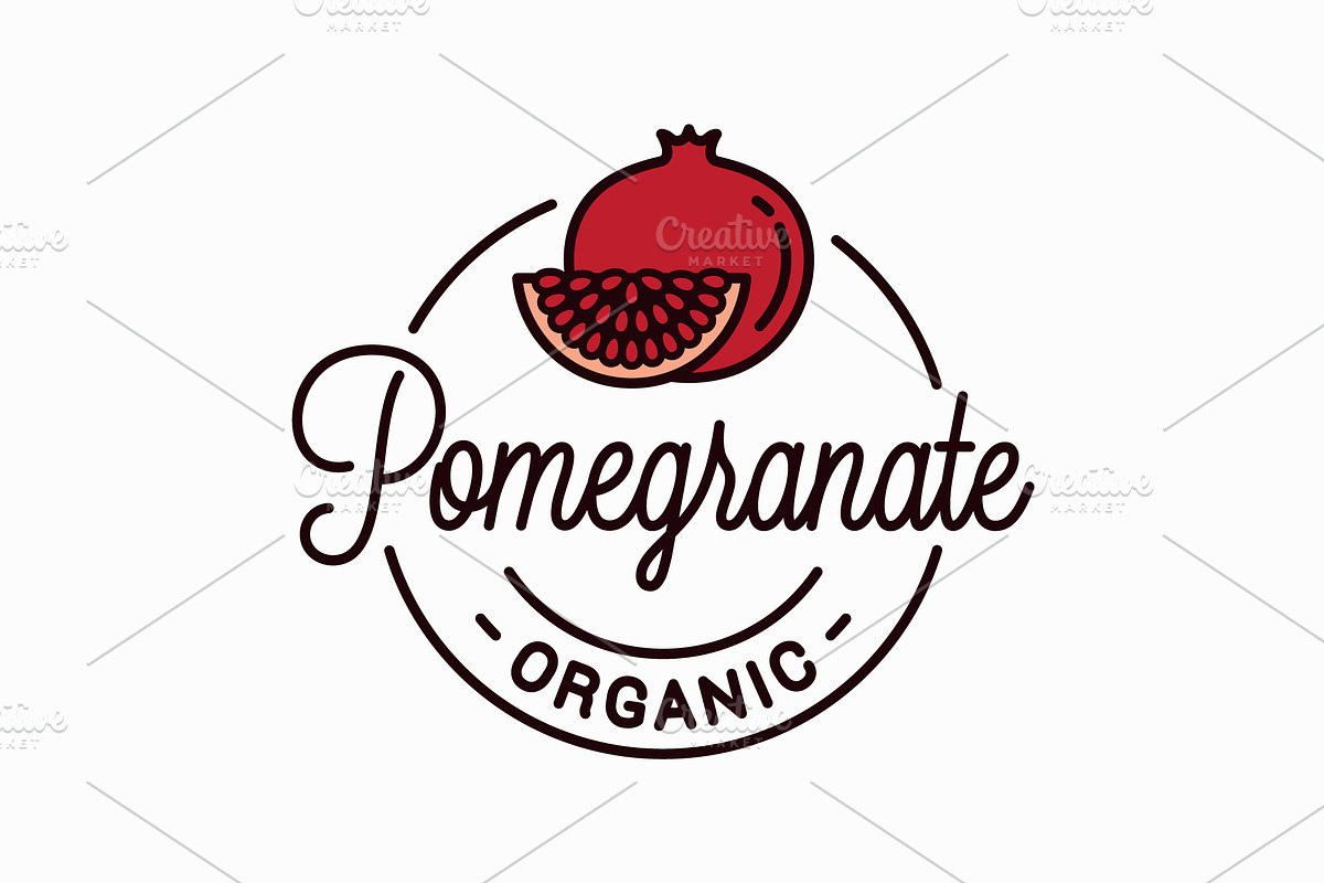 Pomegranate fruit logo. Round linear in Illustrations - product preview 8