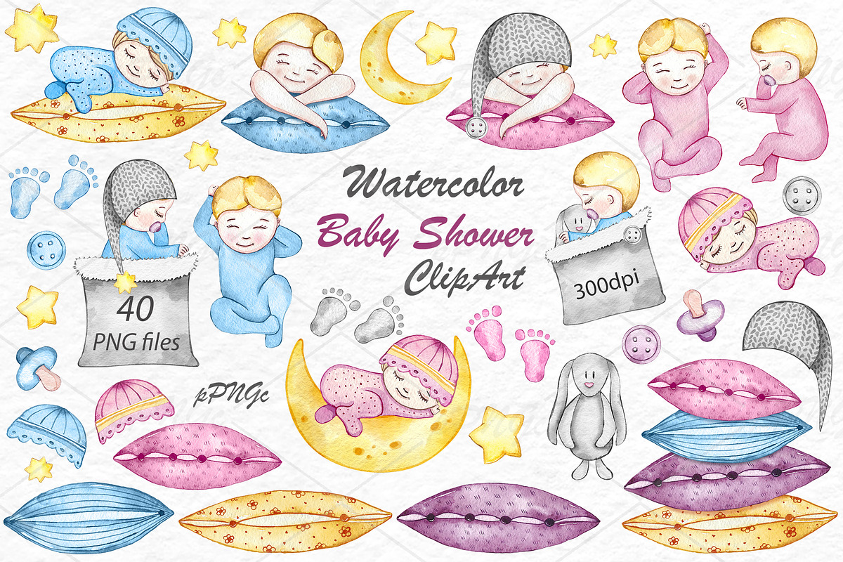 Watercolor Baby Shower Clipart in Illustrations - product preview 8
