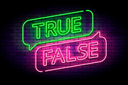 True and false neon sign