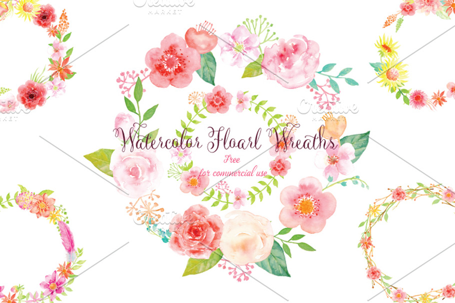 Watercolor pink floral wreaths
