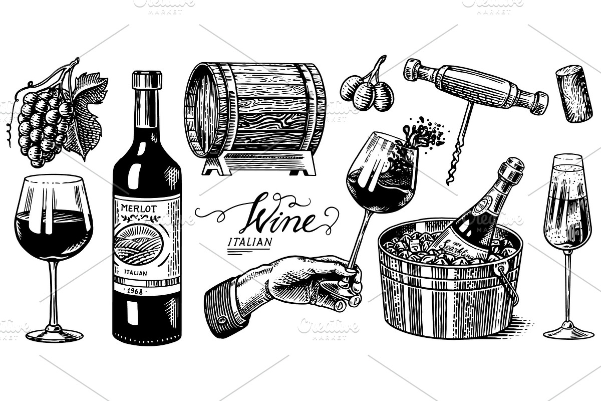 Wine set. Alcoholic drink in in Illustrations - product preview 8