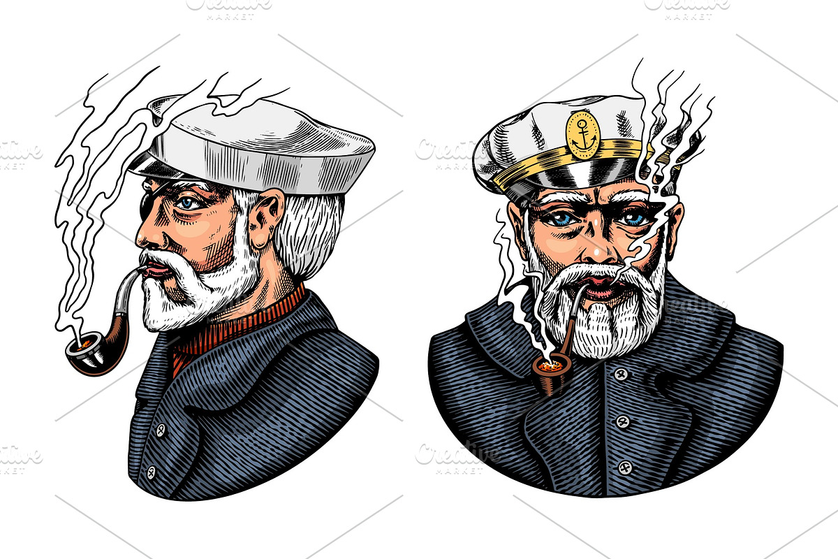 Sea captain, marine old sailor in Illustrations - product preview 8