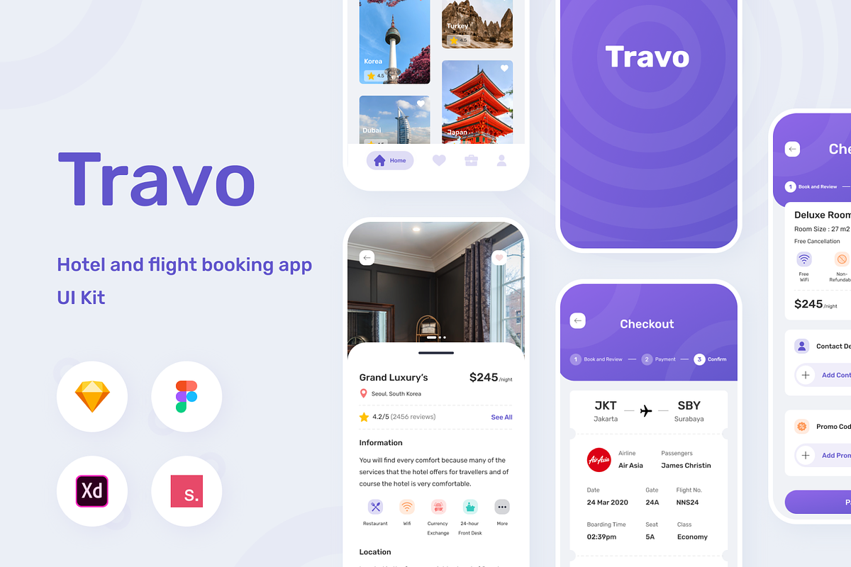Travo Apps - UI KIT for Travel Fligh in App Templates - product preview 8
