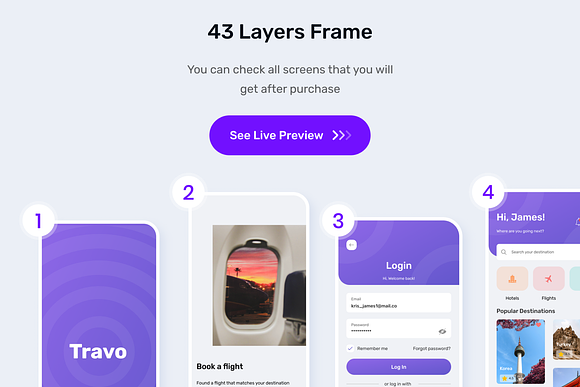 Travo Apps - UI KIT for Travel Fligh in App Templates - product preview 1