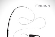 Vector of fishing rod and fish.